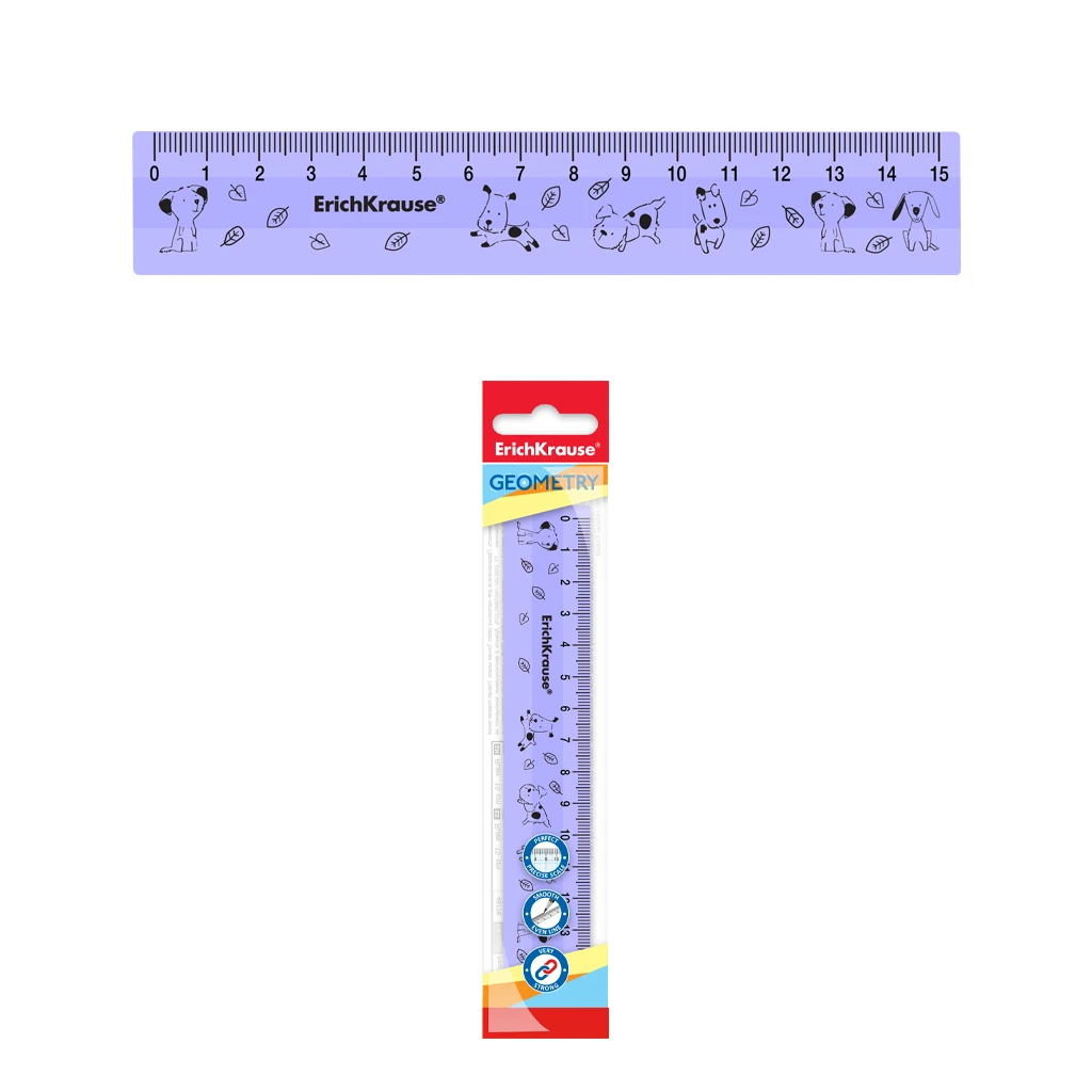 Линейка пластиковая Erich Krause® Little Dogs, 15см, фиолетовая, во флоупаке