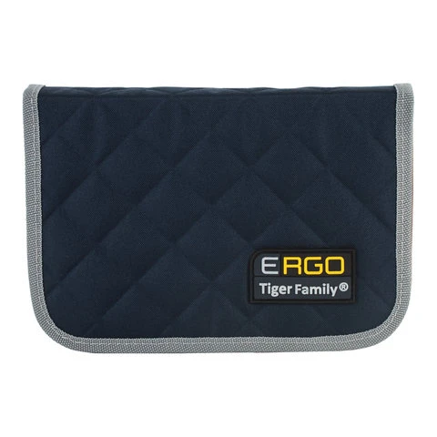 Пенал TIGER FAMILY (ТАЙГЕР), 1 отделение, 2 откидные планки, черный-серый,