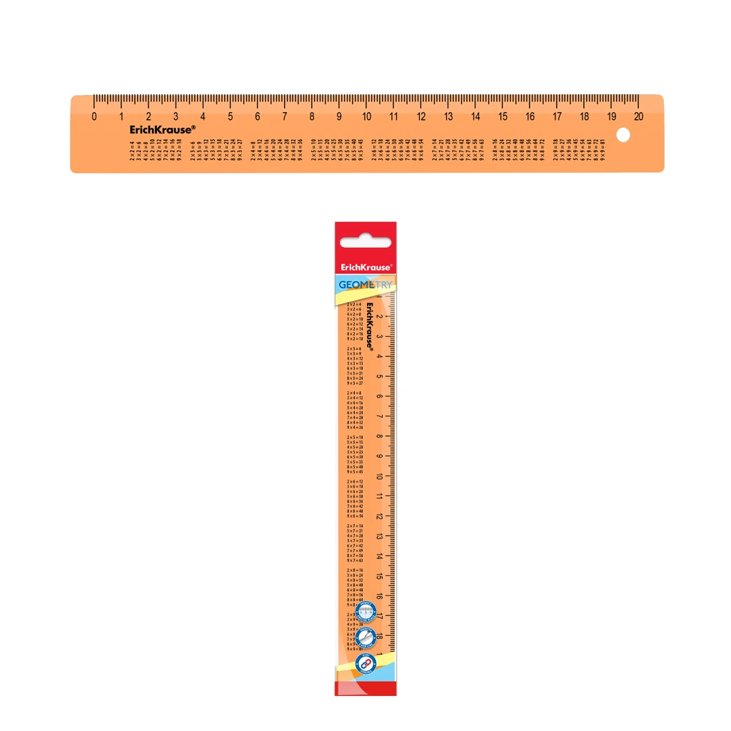 Линейка с таблицей умножения пластиковая ErichKrause® Neon, 20см, оранжевая, во Линейка с таблицей умножения пластиковая ErichKrause® Neon, 20см, оранжевая, во
