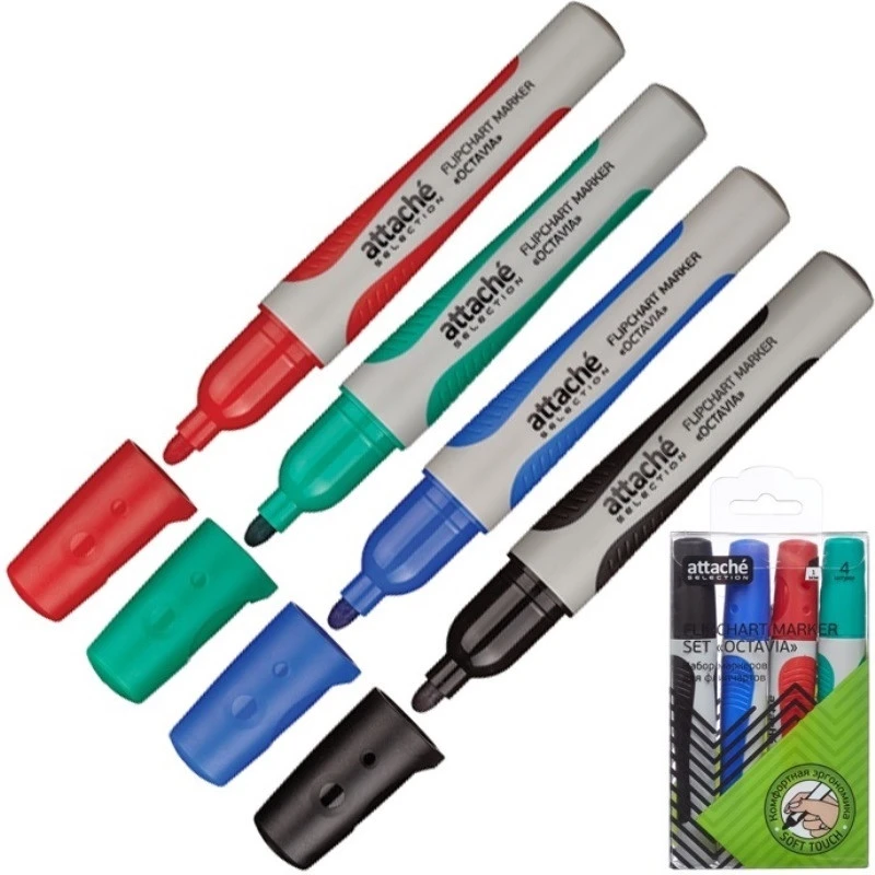 Маркер для флипчартов Attache Selection Octavia набор 4цв., 2-3мм штр. 