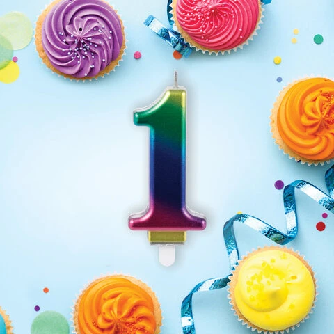 Свеча-цифра для торта "1" "Радужная", 9 см, ЗОЛОТАЯ СКАЗКА,