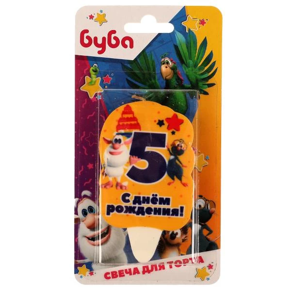 Свеча для торта Со стикером "5" БУБА блистер ЧУДО ПРАЗДНИК