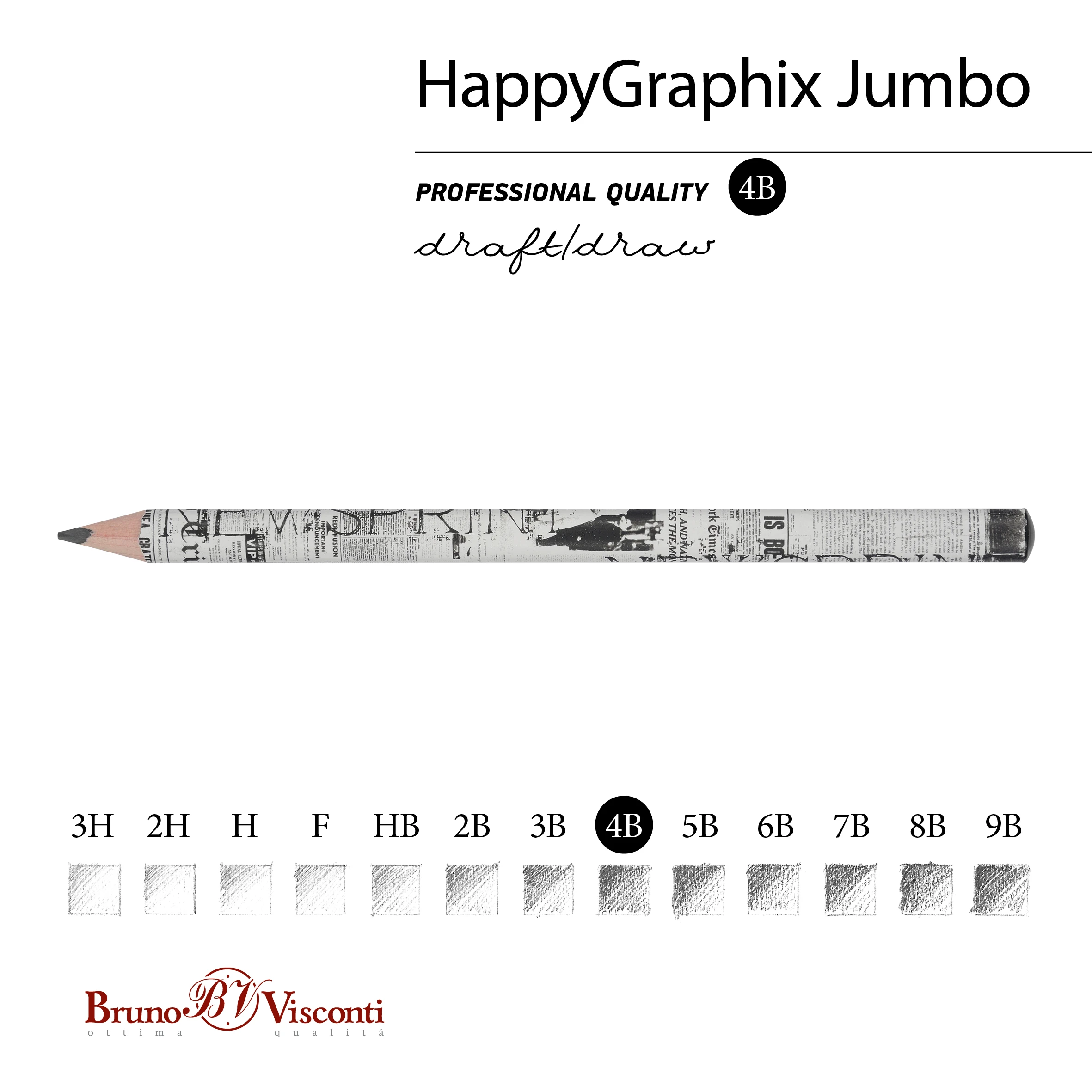 КАРАНДАШ ЧЕРНОГРАФИТОВЫЙ "HappyGraphix Jumbo. Газета" 4В, 3.5 MM КАРАНДАШ ЧЕРНОГРАФИТОВЫЙ "HappyGraphix Jumbo. Газета" 4В, 3.5 MM