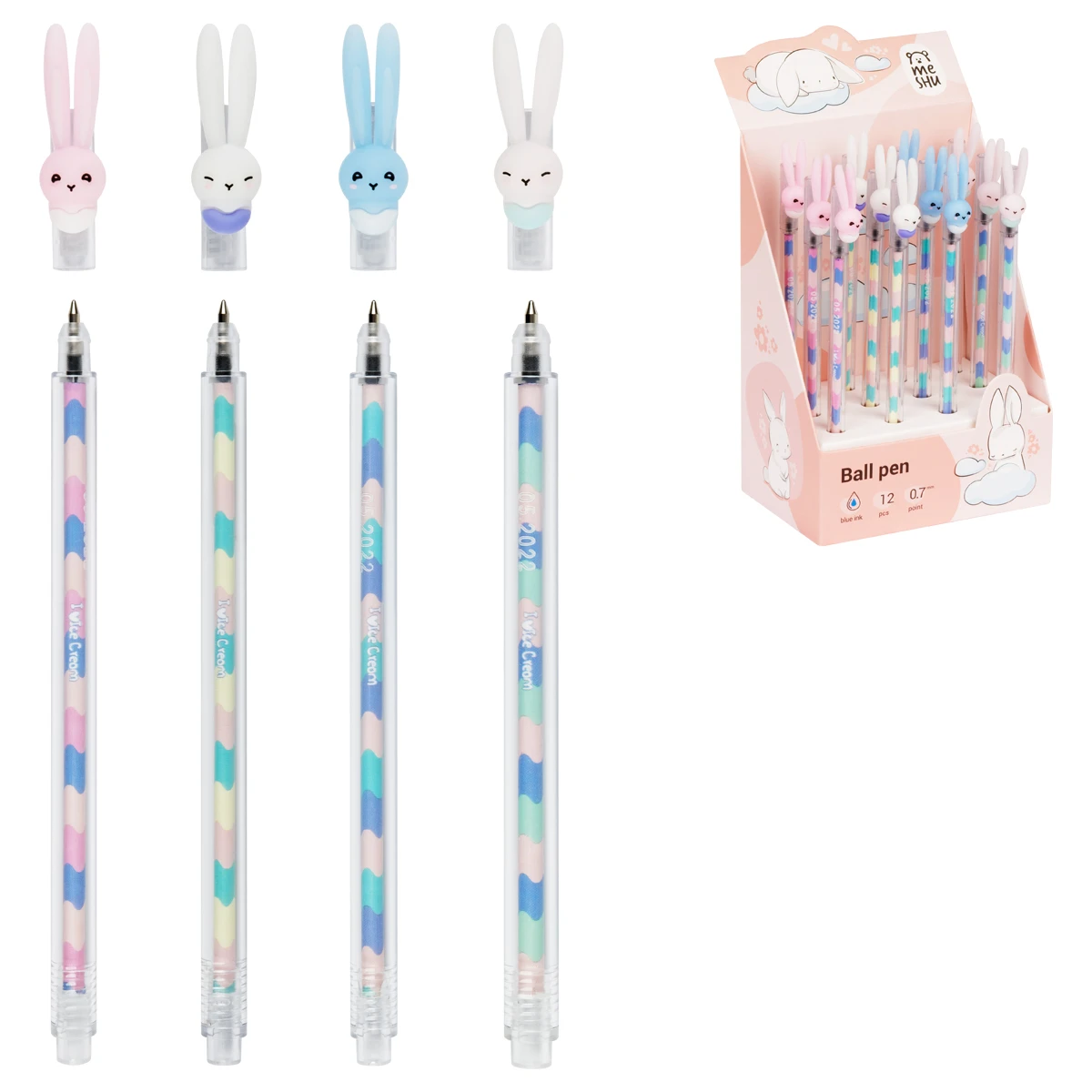 Ручка шариковая MESHU "Ice Cream Rabbit ", синяя, 0,7мм, корпус