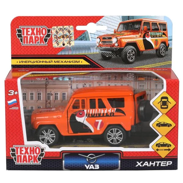 Машина металл UAZ HUNTER, 11,5 см, дв., багаж., инерция, оранж., Технопарк