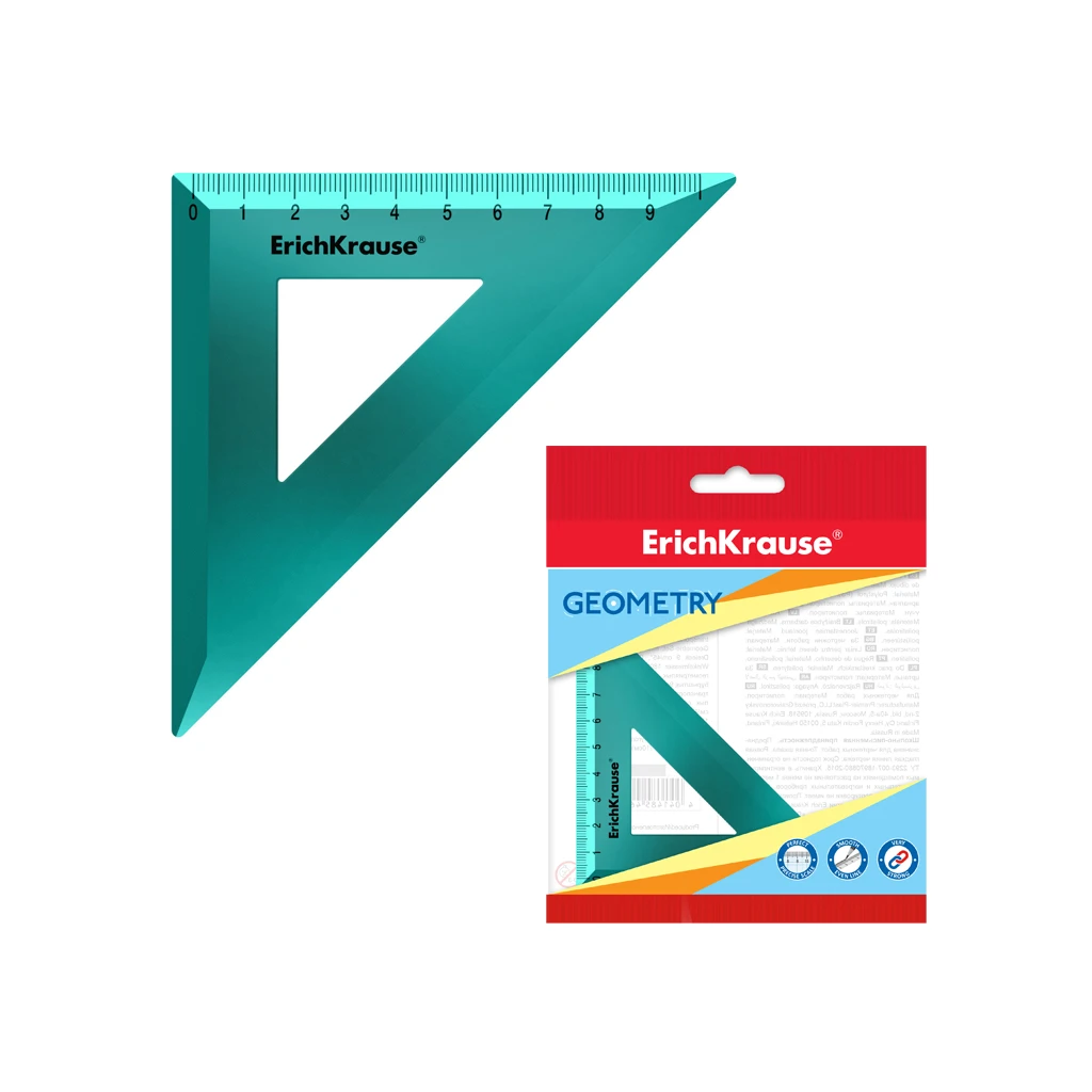 Угольник пластиковый ErichKrause® Ice Metallic, 45°/9см, бирюзовый, во флоупаке