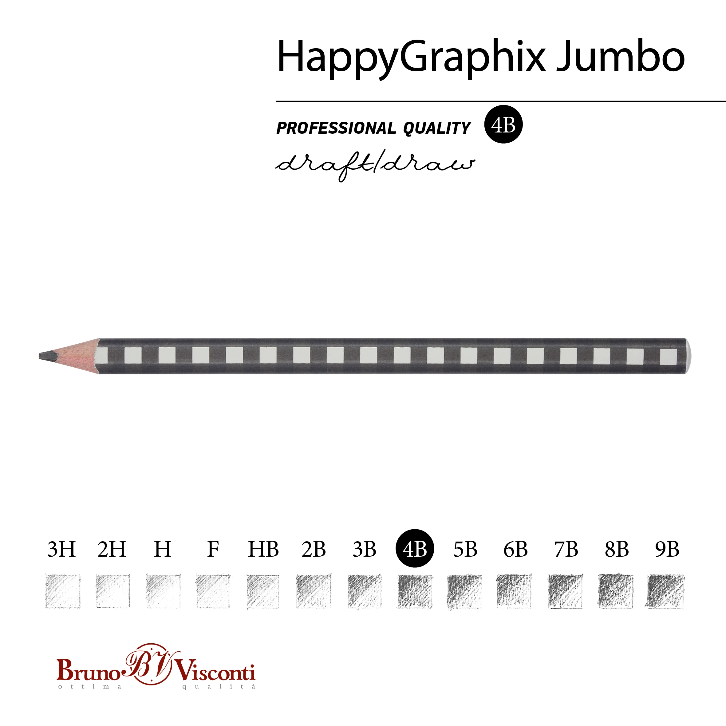 КАРАНДАШ ЧЕРНОГРАФИТОВЫЙ "HappyGraphix Jumbo. Монохром. Клетка" 4В, КАРАНДАШ ЧЕРНОГРАФИТОВЫЙ "HappyGraphix Jumbo. Монохром. Клетка" 4В,