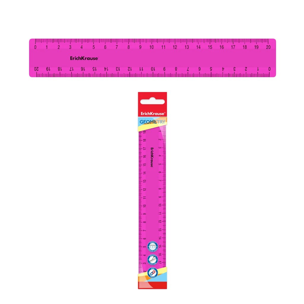 Линейка пластиковая Erich Krause® Caribbean Sunset, 20см, маджента, во флоупаке