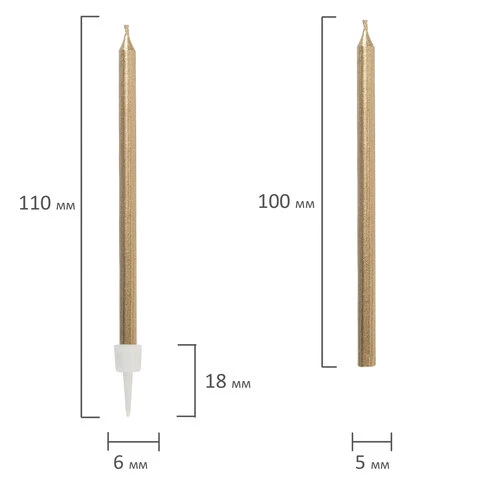 Набор свечей для торта 12 шт., 10 см, с держ., розовое золото, ЗОЛОТАЯ СКАЗКА, в