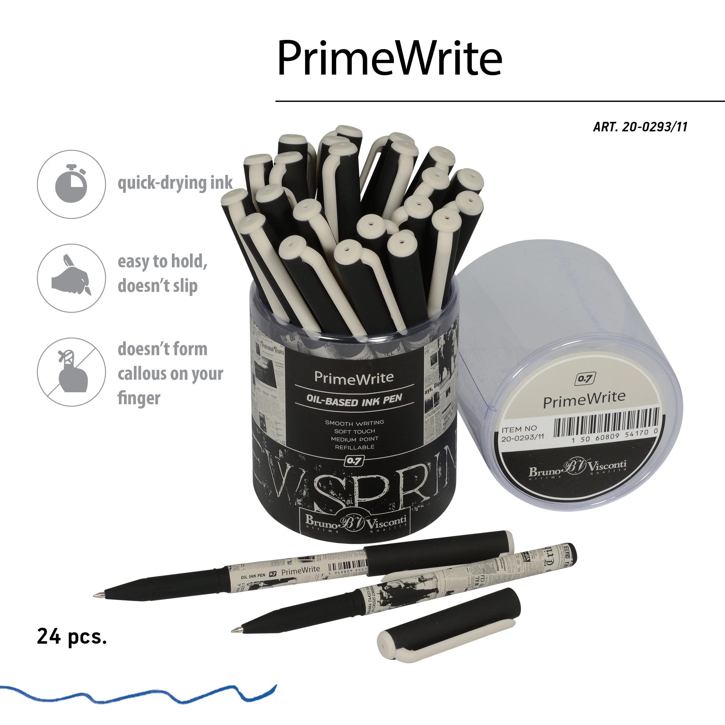 РУЧКА "PrimeWrite. Газета-3" С ЧЕРНИЛАМИ НА МАСЛЯНОЙ ОСНОВЕ, 0.7 ММ,