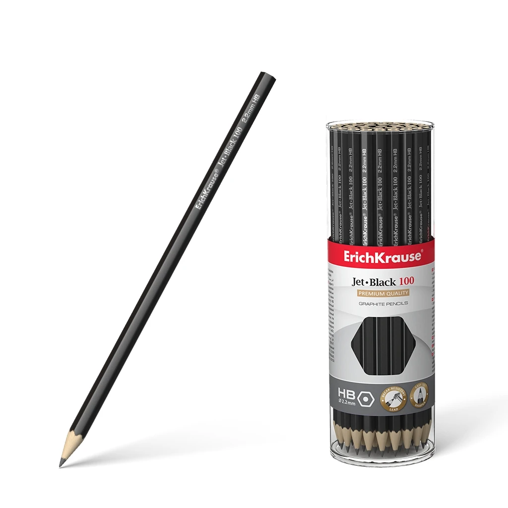 Чернографитный шестигранный карандаш Erich Krause® Jet Black 100 HB (в тубусе по Чернографитный шестигранный карандаш Erich Krause® Jet Black 100 HB (в тубусе по