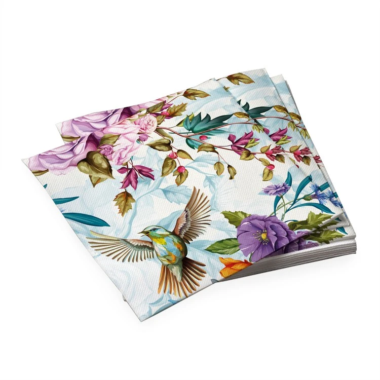 Салфетки бумажные трехслойные Птицы и цветы 33*33 см, 20 штук