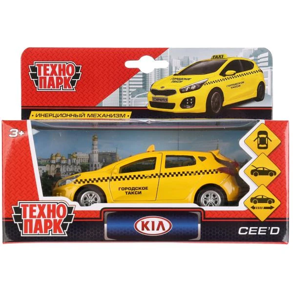 Машина металл KIA CEED ТАКСИ длина 12 см, двери, багаж, инерц, кор Технопарк