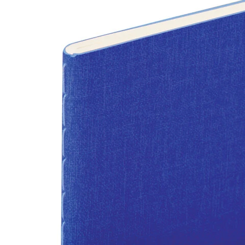 Тетрадь 48 л. в клетку обложка кожзам под лён, сшивка, A5 (147х210мм), СИНИЙ,