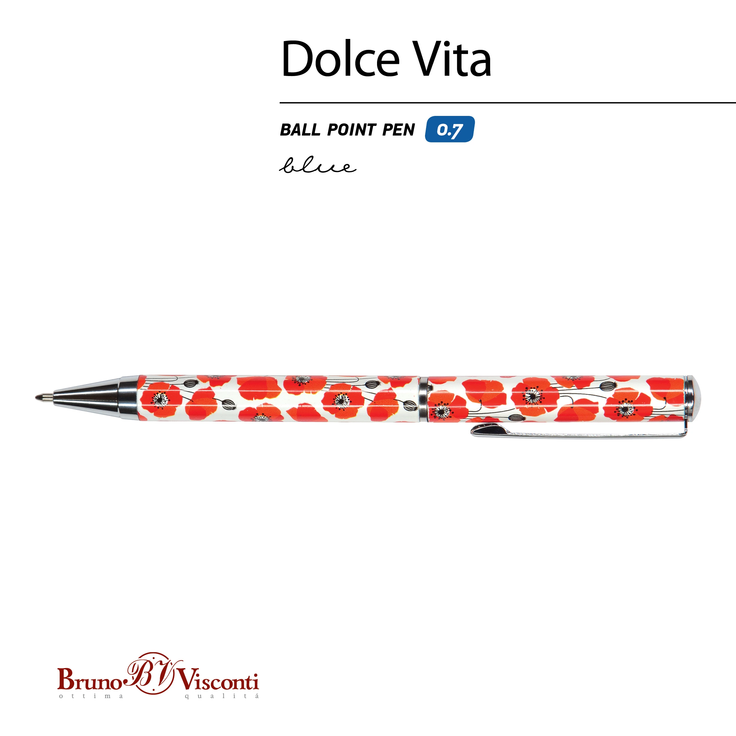 РУЧКА "DOLCE VITA. Маки" ШАРИКОВАЯ, МЕТАЛЛИЧЕСКИЙ КОРПУС, 0,7 ММ, РУЧКА "DOLCE VITA. Маки" ШАРИКОВАЯ, МЕТАЛЛИЧЕСКИЙ КОРПУС, 0,7 ММ,
