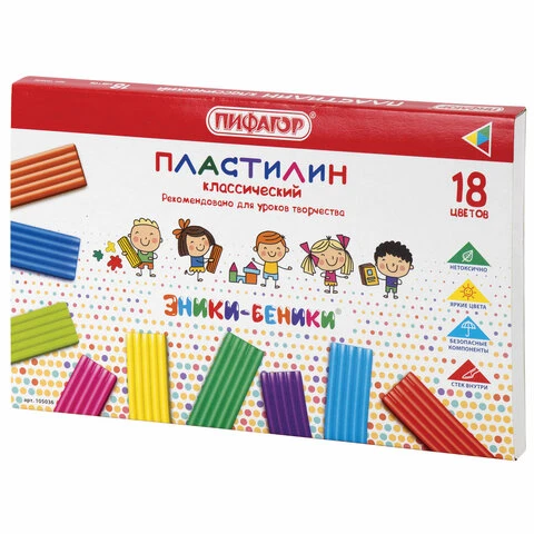 Пластилин классический ПИФАГОР "ЭНИКИ-БЕНИКИ" 18 цветов, 270 г, со