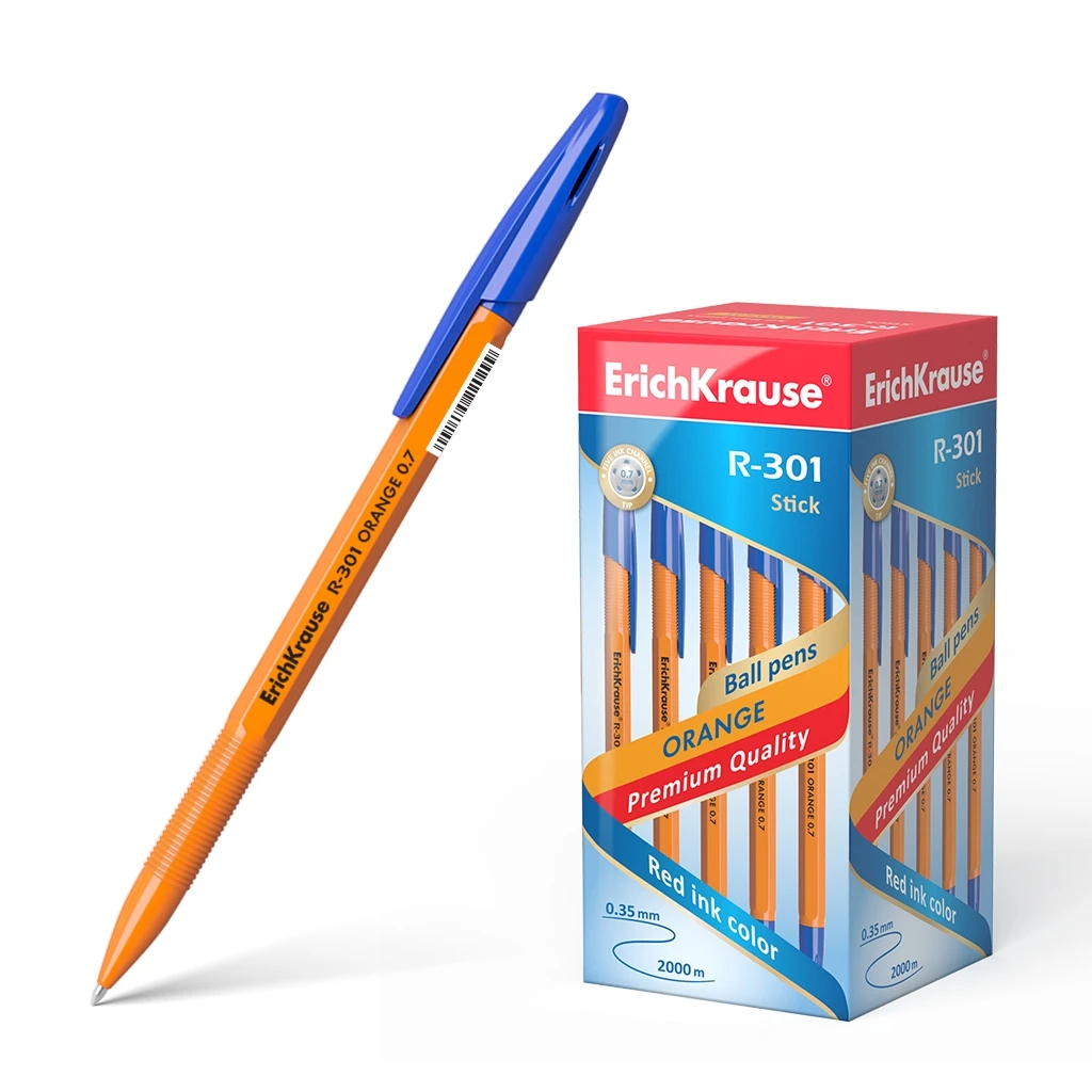 Ручка шариковая ErichKrause® R-301 Orange Stick 0.7, цвет чернил синий (в Ручка шариковая ErichKrause® R-301 Orange Stick 0.7, цвет чернил синий (в