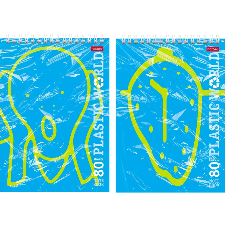 Блокнот 80л А5 клетка жесткая подложка на гребне серия Plastic World, 076921