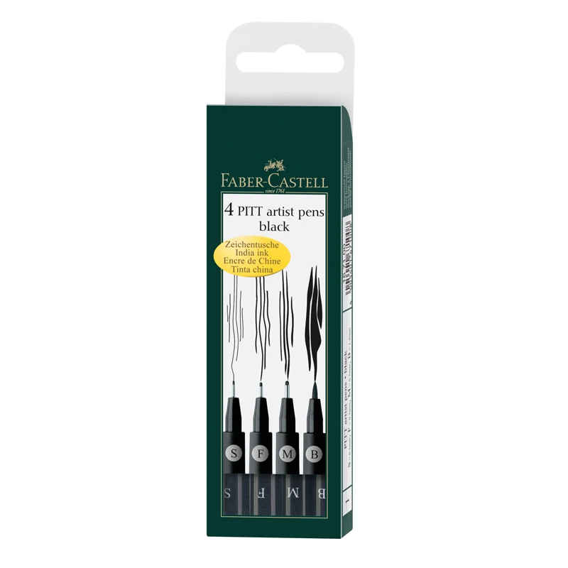 Набор капиллярных ручек Faber-Castell "Pitt Artist Pen" черные, 4шт., Набор капиллярных ручек Faber-Castell "Pitt Artist Pen" черные, 4шт.,