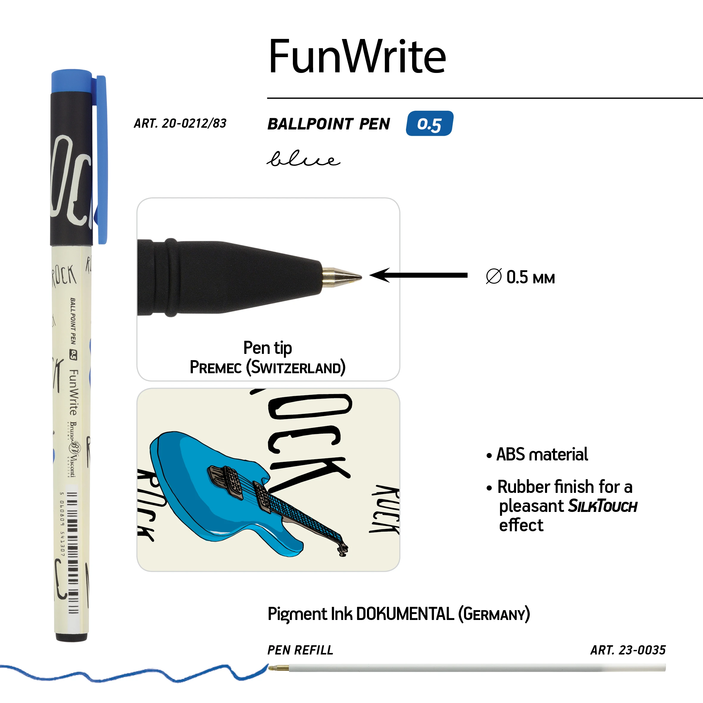 РУЧКА "FunWrite. Музыка. Синяя гитара" ШАРИКОВАЯ 0.5 ММ, СИНЯЯ РУЧКА "FunWrite. Музыка. Синяя гитара" ШАРИКОВАЯ 0.5 ММ, СИНЯЯ