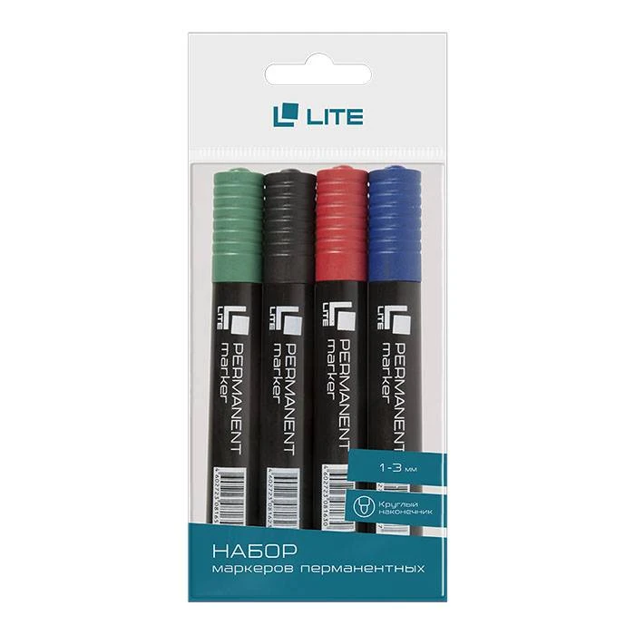 Набор перманентных маркеров inФОРМАТ PERMANENT 1-3 мм круглый пишущий узел, 4