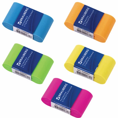 Ластик BRAUBERG "Rainbow", 42х23х13 мм, бумажный рукав, ассорти, Ластик BRAUBERG "Rainbow", 42х23х13 мм, бумажный рукав, ассорти,