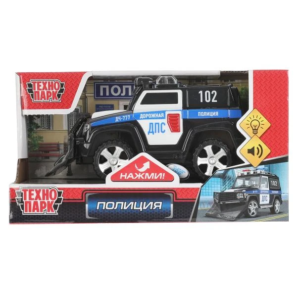 Машина пластик свет-звук ПОЛИЦИЯ 15 см, черн, Технопарк в кор.4*18шт