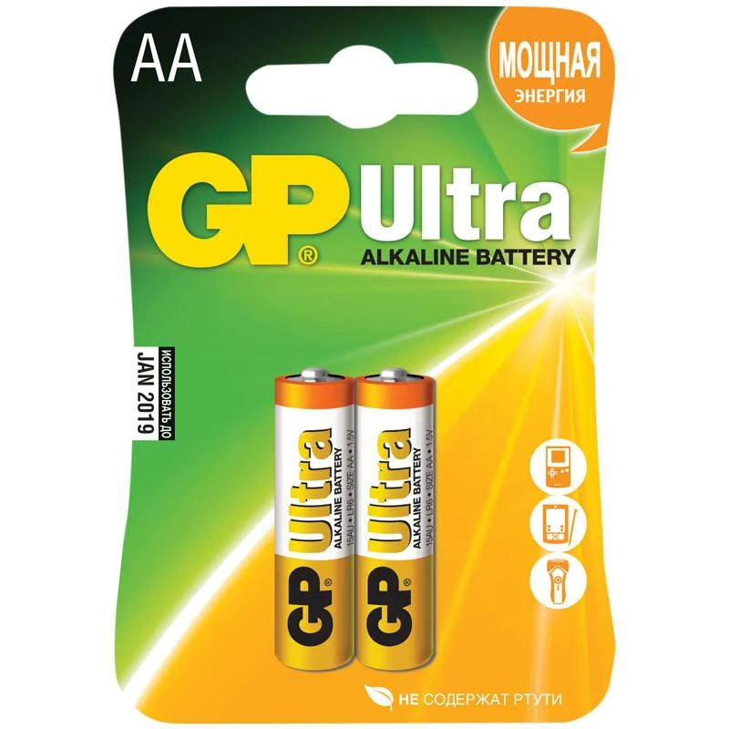 Батарейка LR06 GP Ultra Alkaline 15AU BC2: 15AU CR2 штр.:  4891199027581