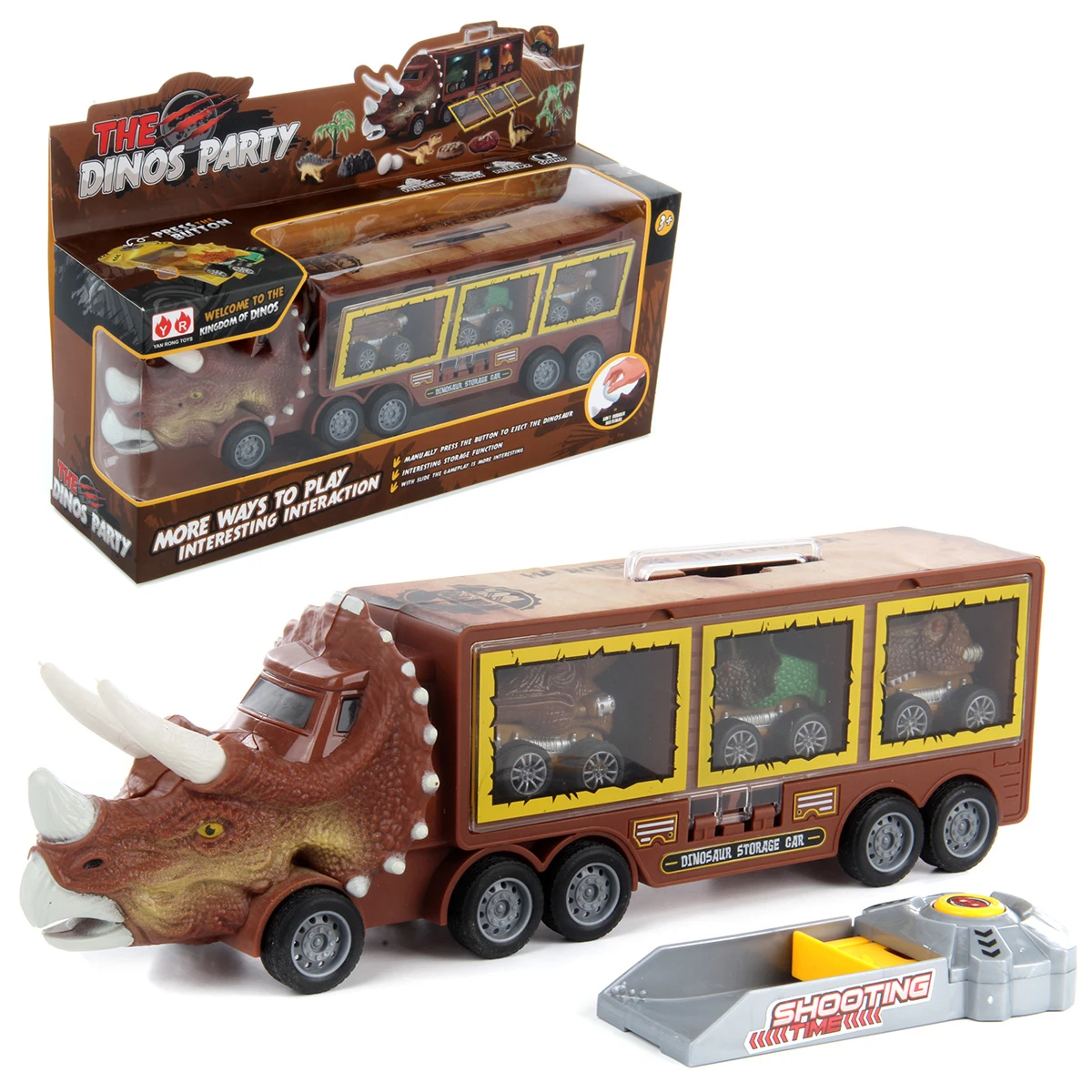 Автовоз "Динозавр"инерц. с машинками, с запуском, 37,5х10х16,5,