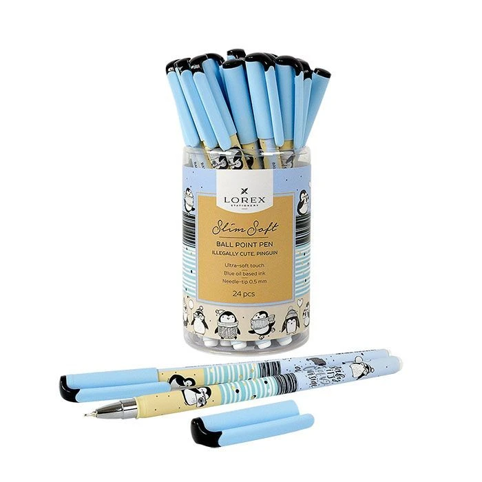 Ручка масляная LOREX ILLEGALLY CUTE.PINGUIN серия Slim Soft 0,50 мм, синий.