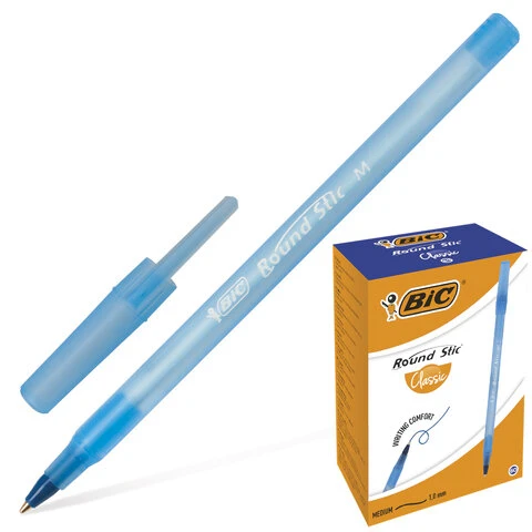 Ручка шариковая BIC "Round Stic", СИНЯЯ, корпус голубой, узел 1 мм,