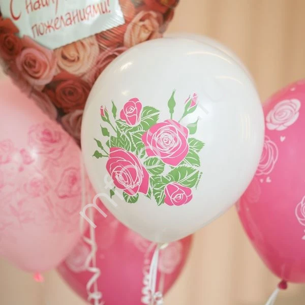 Набор шаров ассорти с рисунком Розы 5 штук. MP 12"/30см