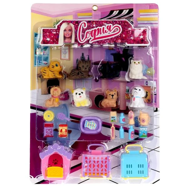 Аксессуары для кукол 29 см 8 питомцев с акс для Софии, блистер КАРАПУЗ