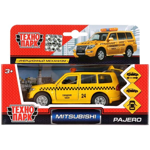 Машина металл MITSUBISHI pajero ТАКСИ 12 см, двери, багаж, инерц. Технопарк