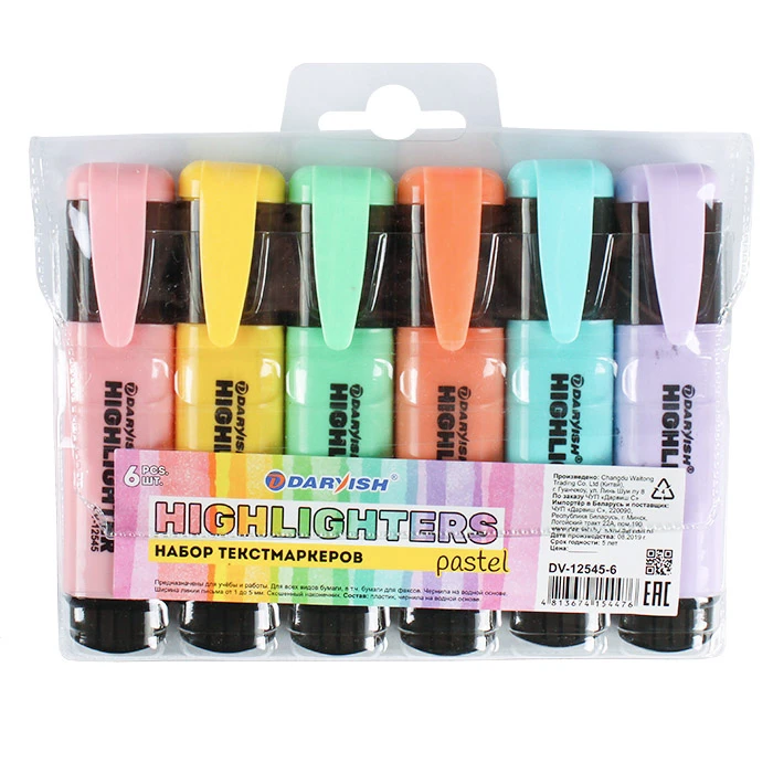 Набор Текстмаркеров 6шт/уп "Darvish" на водной основе
