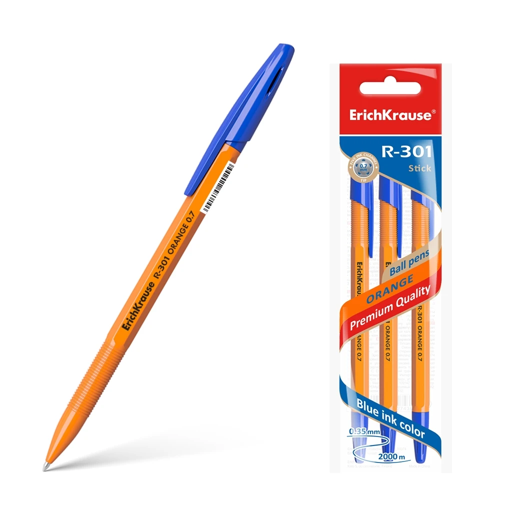 Ручка шариковая ErichKrause® R-301 Orange Stick 0.7, цвет чернил синий (в пакете Ручка шариковая ErichKrause® R-301 Orange Stick 0.7, цвет чернил синий (в пакете