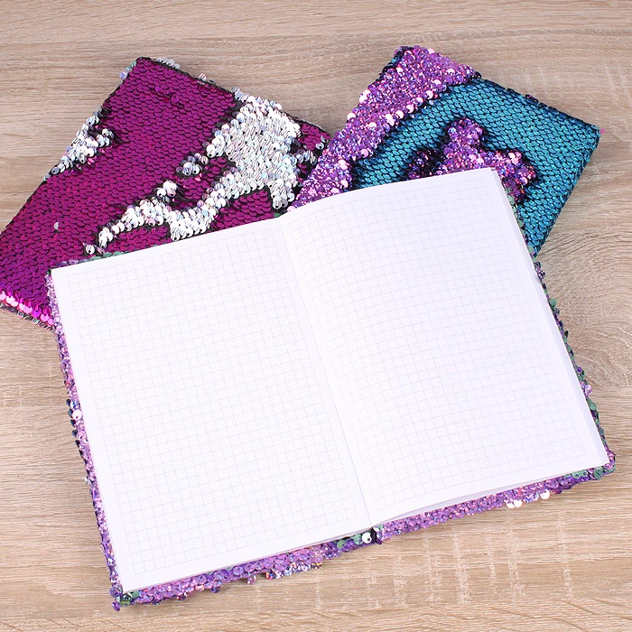 Блокнот 12,5*18см 80л в клетку с реверсивными пайетками голография цвет ассорти