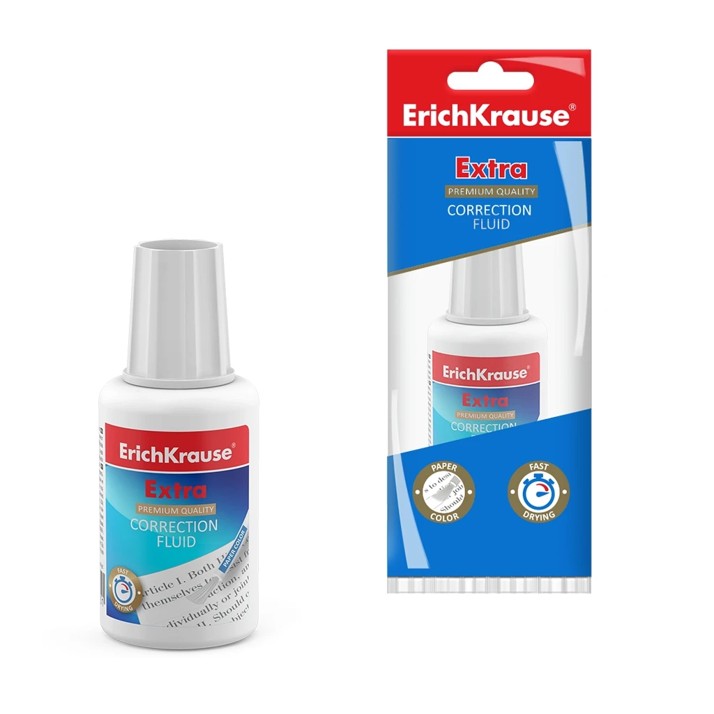 Корректирующая жидкость с кисточкой ErichKrause® Extra, 20г (в пакете 1 штука) Корректирующая жидкость с кисточкой ErichKrause® Extra, 20г (в пакете 1 штука)