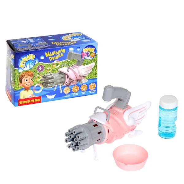 Пистолет-пушка Вondibon "Наше Лето" на батарейках, с цветными мыльными Пистолет-пушка Вondibon "Наше Лето" на батарейках, с цветными мыльными