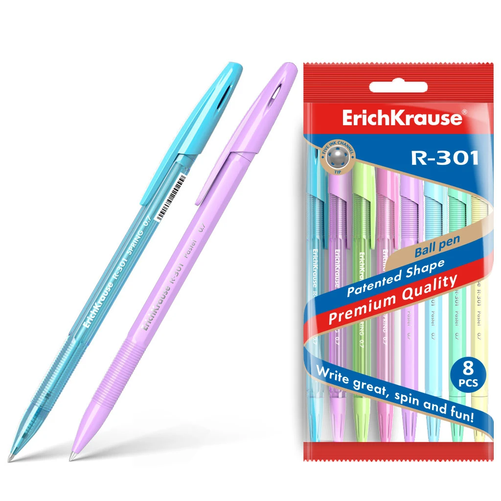 Ручка шариковая ErichKrause® R-301 Spring/ Pastel Stick 0.7, 8 цветов корпуса, Ручка шариковая ErichKrause® R-301 Spring/ Pastel Stick 0.7, 8 цветов корпуса,