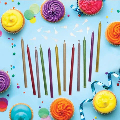 Набор свечей для торта 12 шт., 10 см, с держ., металлик ассорти, ЗОЛОТАЯ СКАЗКА,