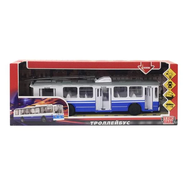 Машина пластик свет-звук ТРОЛЛЕЙБУС, 31,5 см, двери, инерция, Технопарк