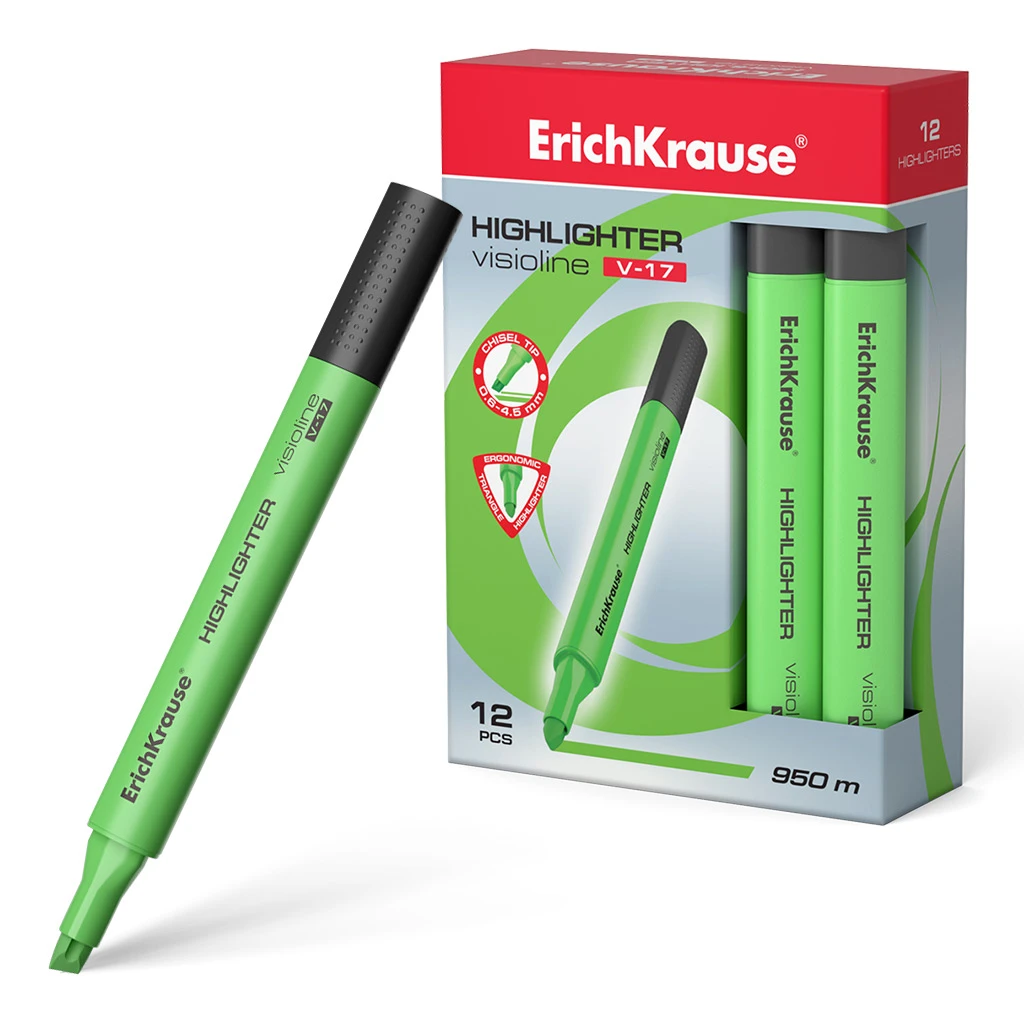 Текстмаркер ErichKrause® Visioline V-17, цвет чернил зеленый (в коробке по 12