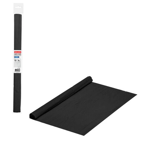 Бумага гофрированная (креповая) ПЛОТНАЯ, 32 г/м2, черная, 50х250 см, в рулоне,