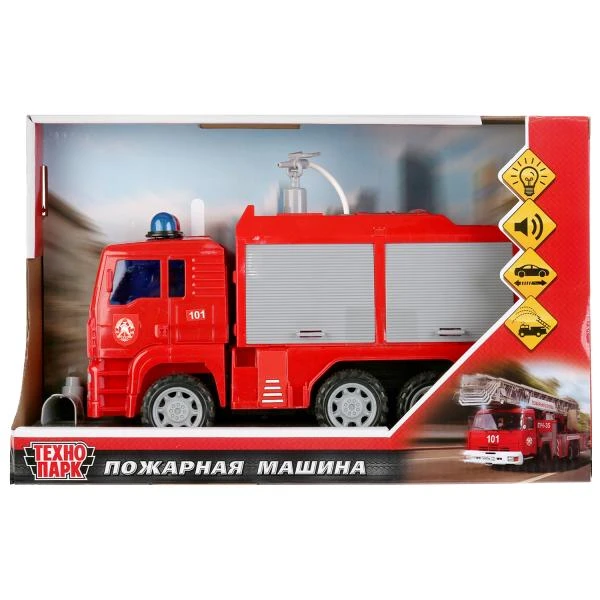 Машина пластик свет-звук ПОЖАРНАЯ МАШИНА 24 см, инерц, брызг вод, кор. Технопарк