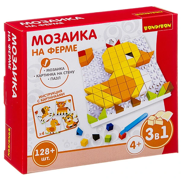 Логические, развивающие игры и игрушки Bondibon Мозаика «НА ФЕРМЕ», 128 дет.,