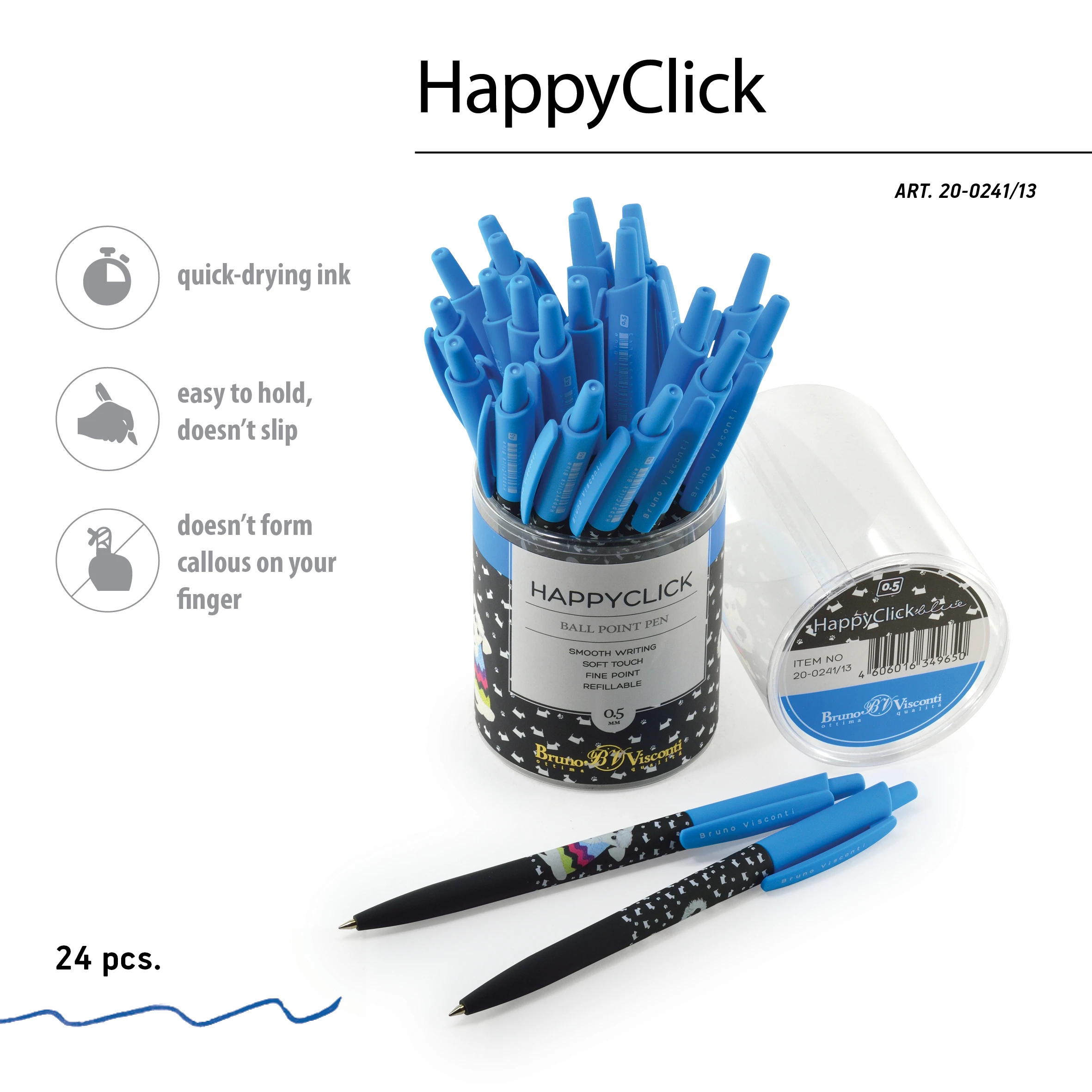 РУЧКА "HappyClick. Щеночек" ШАРИКОВАЯ, 0.5 ММ, СИНЯЯ