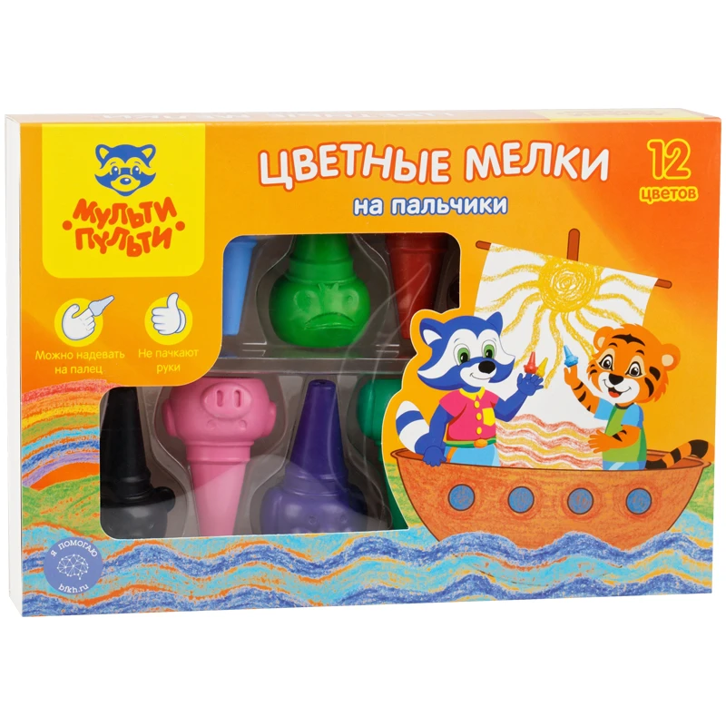 Мелки пластиковые Мульти-Пульти "Зверята", 12цв., на палец, картон Мелки пластиковые Мульти-Пульти "Зверята", 12цв., на палец, картон