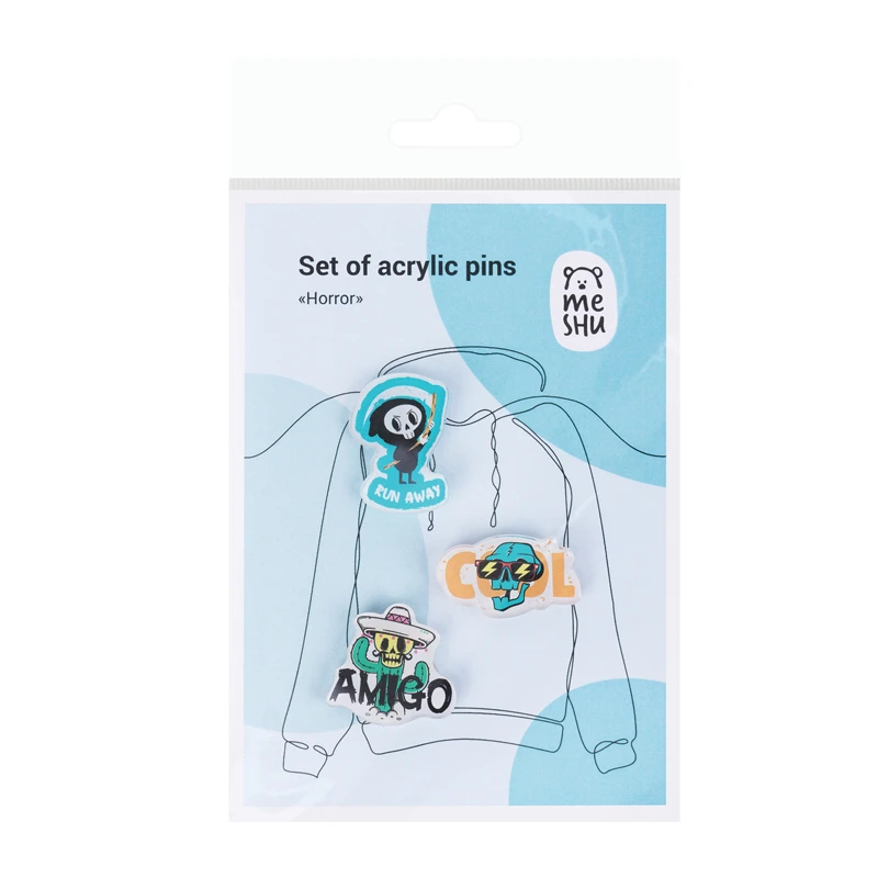 Набор акриловых значков MESHU "Horror", прямая УФ-печать, 3шт. Набор акриловых значков MESHU "Horror", прямая УФ-печать, 3шт.