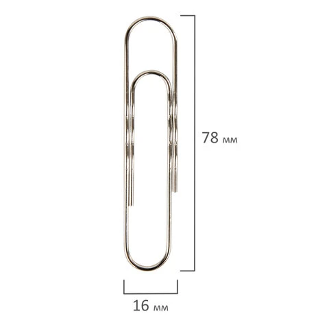Скрепки большие 78 мм, BRAUBERG, никелированные, гофрированные, 50 шт., в